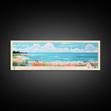 Lake Michigan Wisconsin Illinois Indiana Framed Canvas Print, Panoramic Wall Art, Midcentury Modern, Pop Art, Bedroom Art, Travel Poster, Lake House Decor