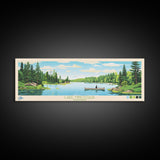 Lake Minocqua Wisconsin Framed Canvas Print, Panoramic Wall Art, Midcentury Modern, Pop Art, Living Room Decor, Travel Poster