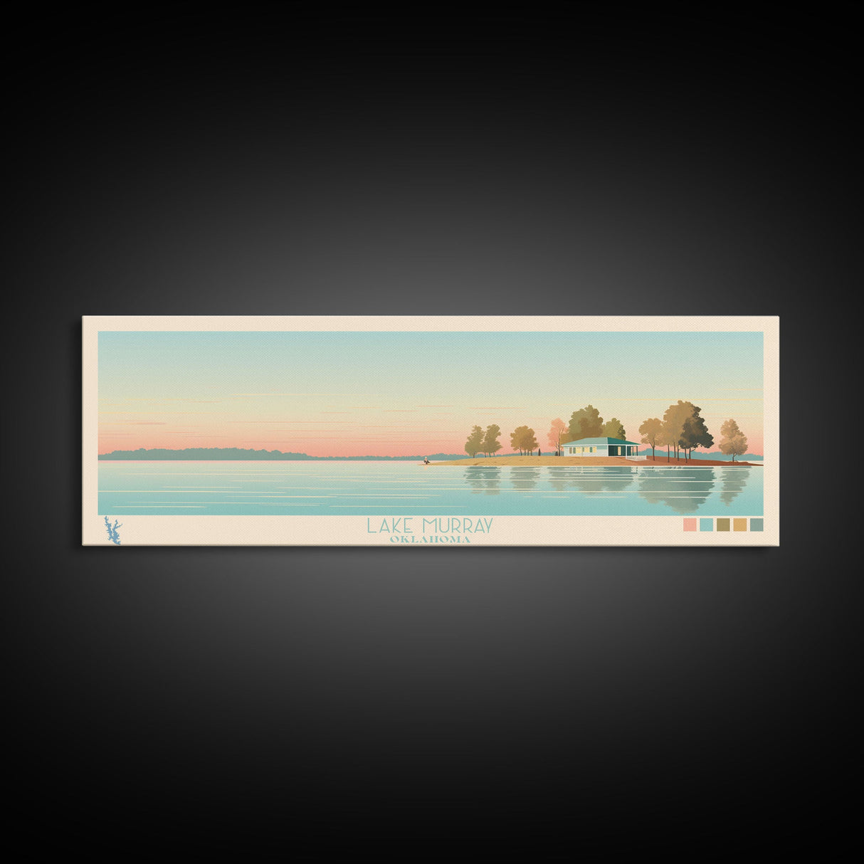 Lake Murray Oklahoma Framed Canvas Print, Panoramic Wall Art, Midcentury Modern, Pop Art, Living Room Decor, Travel Poster