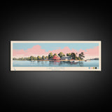 Lake Oconee Georgia Framed Canvas Print, Panoramic Wall Art, Midcentury Modern, Pop Art, Living Room Decor, Travel Poster, Lake House Art