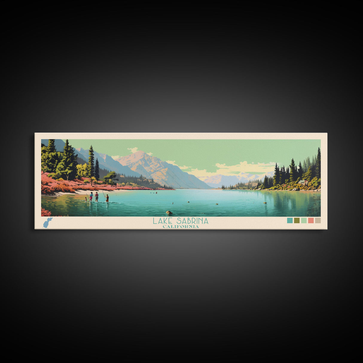 Lake Sabrina California Framed Canvas Print, Panoramic Wall Art, Midcentury Modern, Pop Art, Bedroom Art, Travel Poster, Lake House Decor