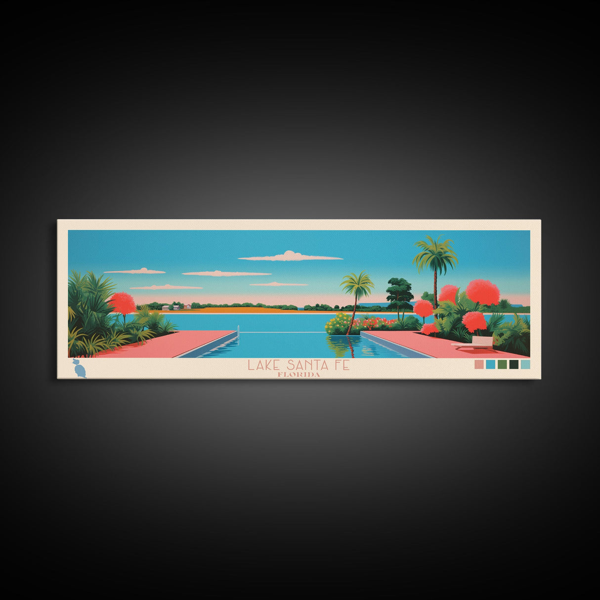 Lake Santa Fe Florida Framed Canvas Print, Panoramic Wall Art, Midcentury Modern, Pop Art, Bedroom Art, Travel Poster, Lake House Decor