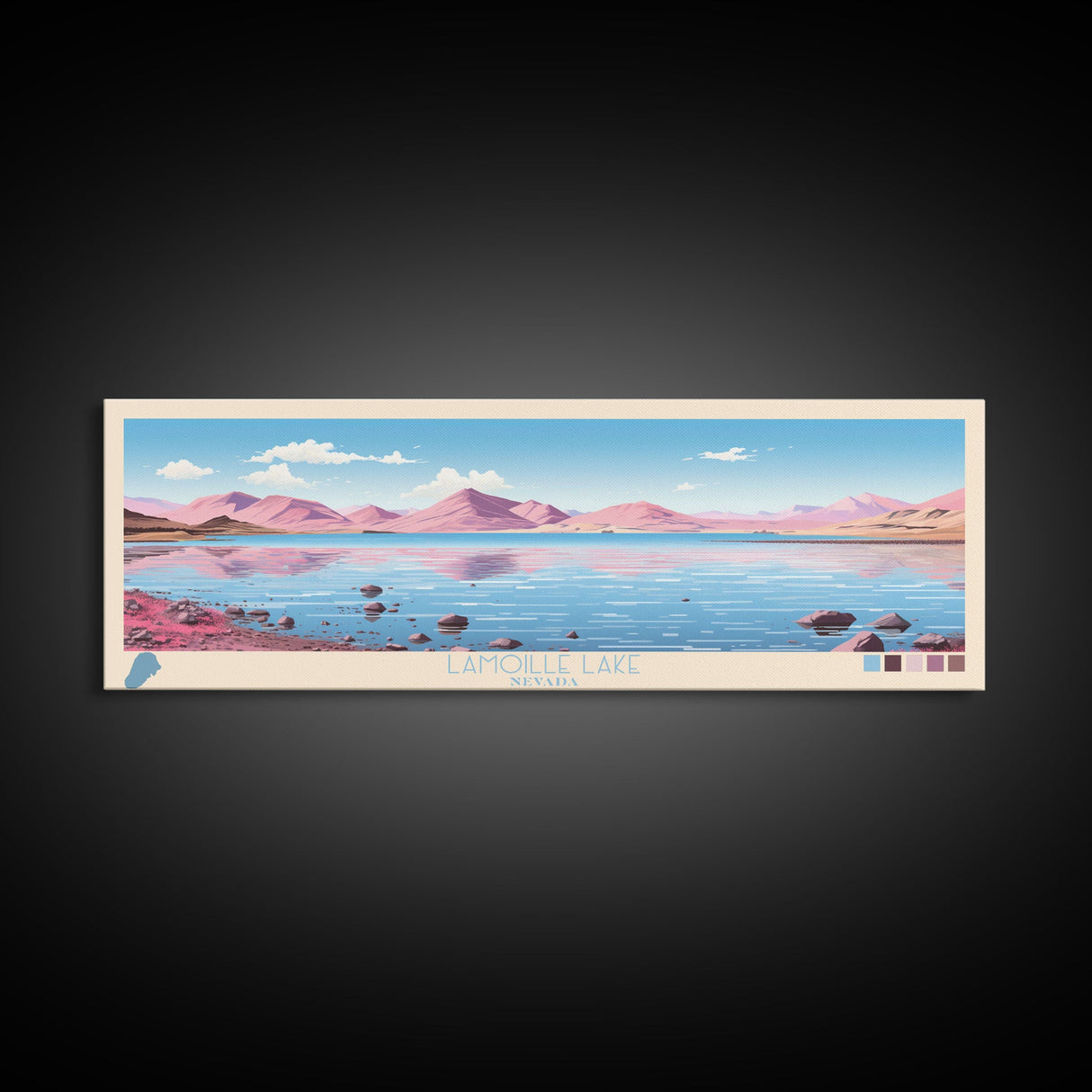 Lamoille Lake, Nevada Panoramic Wall Art Framed Canvas Print, Midcentury Modern, Pop Art, Home Decor, Travel Poster, Living Room Art