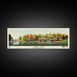 Laurel Lake, Pennsylvania Panoramic Wall Art Framed Canvas Print, Midcentury Modern, Pop Art, Home Decor, Travel Poster, Bedroom Art