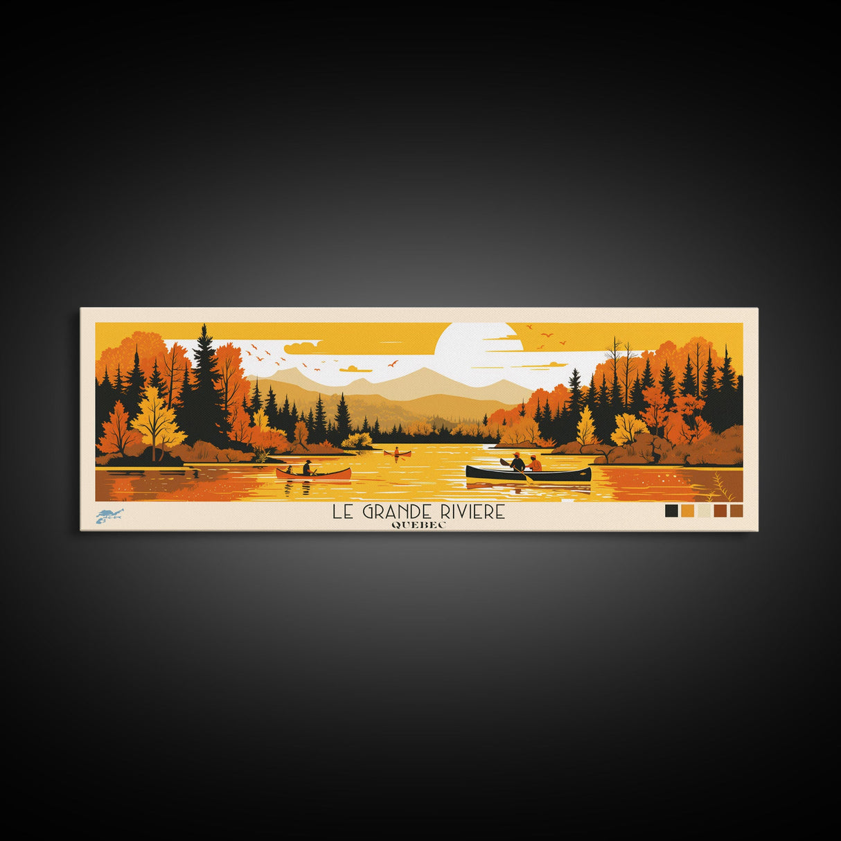 Le Grande Riviere, Quebec Panoramic Wall Art Framed Canvas Print, Midcentury Modern, Pop Art, Home Decor, Travel Poster, Living Room Art