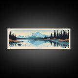 Leberge Lake, Yukon Panoramic Wall Art Framed Canvas Print, Midcentury Modern, Pop Art, Home Decor, Travel Poster, Bedroom Art