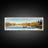 Little Barbee Lake, Indiana Panoramic Wall Art Framed Canvas Print, Midcentury Modern, Pop Art, Home Decor, Travel Poster, Living Room Art