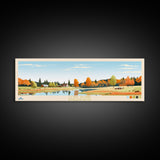 Long Pond, Massachusetts Panoramic Wall Art Framed Canvas Print, Midcentury Modern, Pop Art, Home Decor, Travel Poster, Bedroom Art