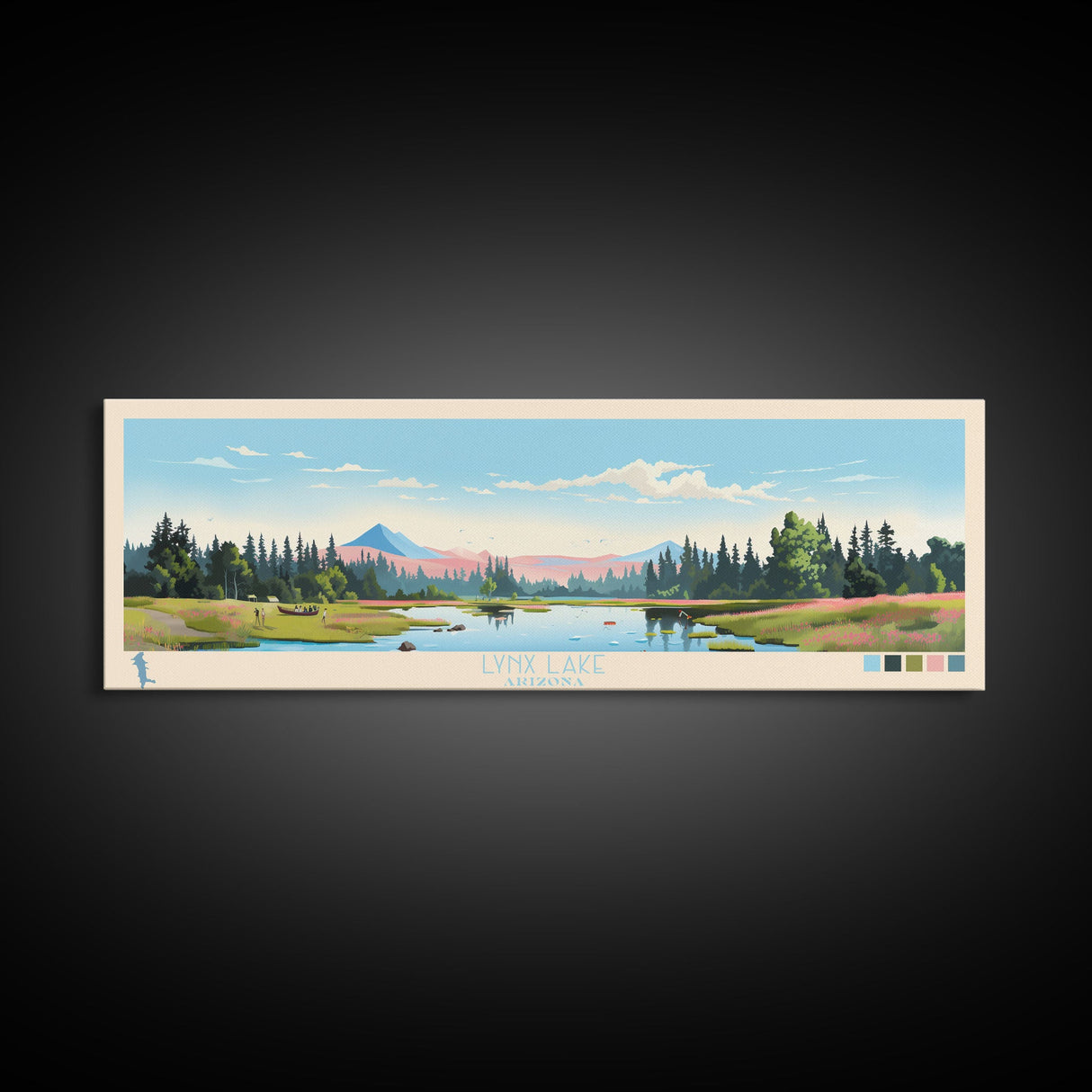 Lynx Lake, Arizona Panoramic Wall Art Framed Canvas Print, Midcentury Modern, Pop Art, Home Decor, Travel Poster, Living Room Art