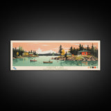 Martre Lake, Northwest Territories Panoramic Wall Art Framed Canvas Print, Midcentury Modern, Pop Art, Home Decor, Travel Poster, Living Room Art