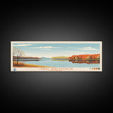 Merrill Creek Reservoir, New Jersey Panoramic Wall Art Framed Canvas Print, Midcentury Modern, Pop Art, Home Decor, Travel Poster, Living Room Art