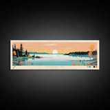 Mistassini Lake, Quebec Framed Canvas Print, Panoramic Wall Art, Midcentury Modern, Pop Art, Home Decor, Travel Poster, Bedroom Art