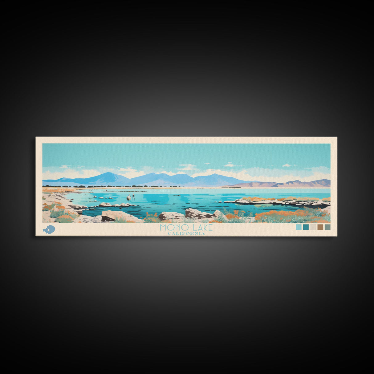 Mono Lake, California Framed Canvas Print, Panoramic Wall Art, Midcentury Modern, Pop Art, Home Decor, Travel Poster, Bedroom Art