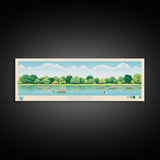 Olney Pond, Rhode Island Framed Canvas Print, Panoramic Wall Art, Midcentury Modern, Pop Art, Home Decor, Travel Poster, Living Room Art