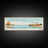 Perry Lake, Kansas Framed Canvas Print, Panoramic Wall Art, Midcentury Modern, Pop Art, Home Decor, Travel Poster, Living Room Art