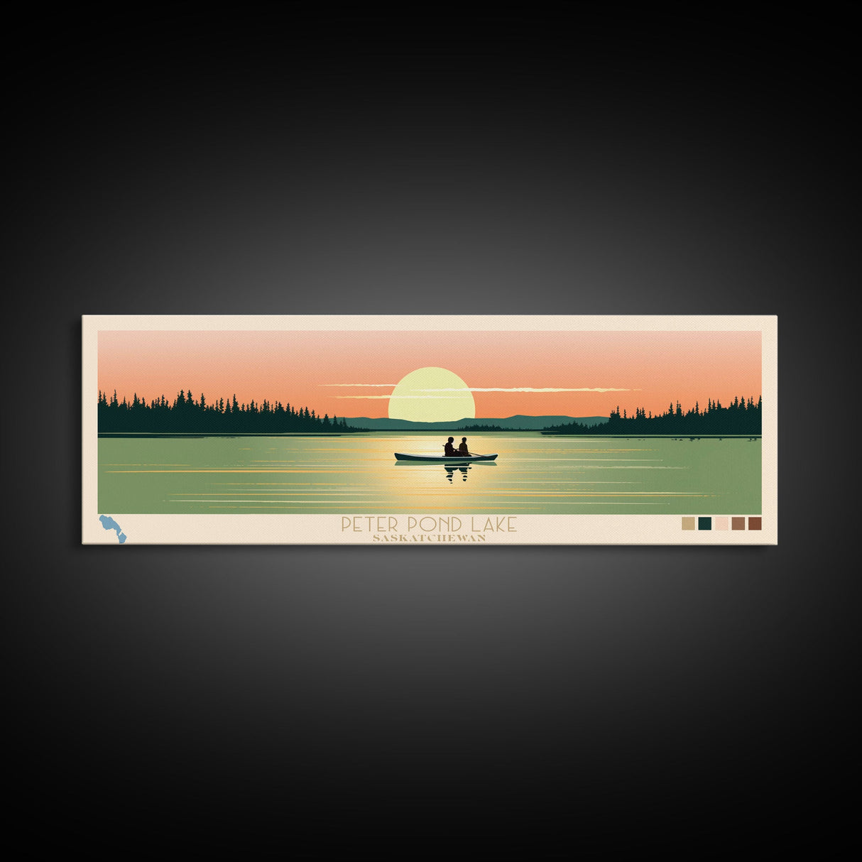 Peter Pond Lake, Saskatchewan Framed Canvas Print, Panoramic Wall Art, Midcentury Modern, Pop Art, Home Decor, Travel Poster, Living Room Art