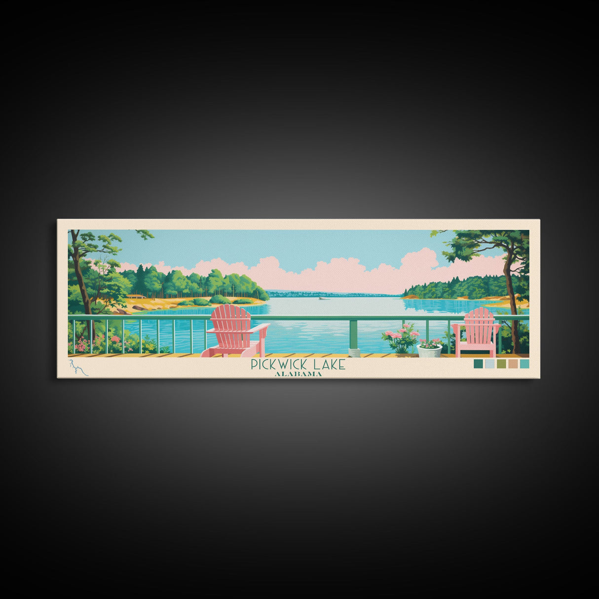 Pickwick Lake, Alabama Framed Canvas Print, Home Decor, Midcentury Modern Art, Panoramic Travel Poster, Wall Art, Pop Art