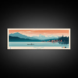 Priest Lake, Idaho Framed Canvas Print, Bedroom Art, Midcentury Modern, Pop Art, Panoramic Wall Art, Travel Poster