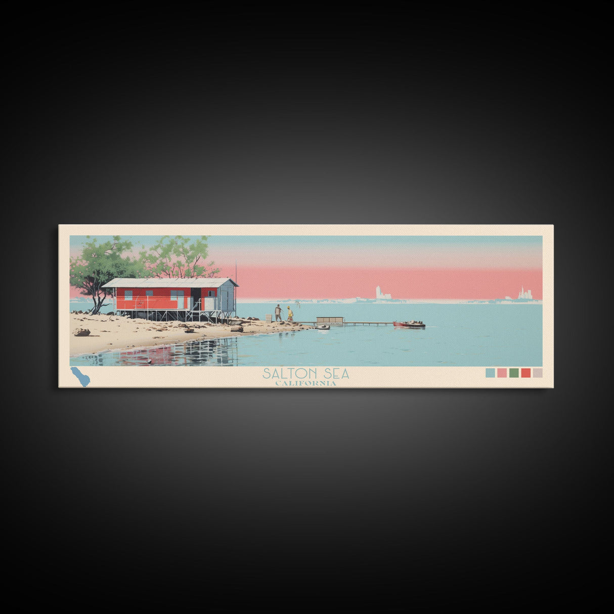 Salton Sea, California Framed Canvas Print, Panoramic Wall Art, Midcentury Modern Decor, Home Decoration, Pop Art, Travel Poster