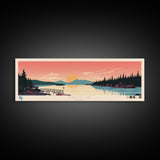 Sebago Lake, Maine Framed Canvas Print, Panoramic Travel Poster, Midcentury Modern Art, Home Decoration, Pop Art, Wall Art