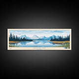 Shogvik Lake, Alaska Framed Canvas Print, Panoramic Travel Poster, Midcentury Modern Art, Home Decor, Pop Art, Wall Art