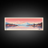 Silver Lake, California Framed Canvas Print, Panoramic Travel Poster, Midcentury Modern Art, Wall Art, Pop Art, Living Room Decoration