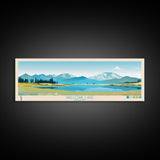 Wallowa Lake, Oregon Framed Canvas Print, Panoramic Lake House Art, Midcentury Modern Decor, Pop Art, Travel Poster, Living Room Wall Art