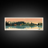 Wallum Lake, Rhode Island Framed Canvas Print, Panoramic Lake House Art, Midcentury Modern Decor, Pop Art, Travel Poster, Living Room Wall Art