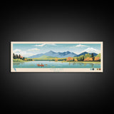 Webb Lake, Maine Framed Canvas Print, Midcentury Modern Lake House Decor, Panoramic Art, Pop Art, Travel Poster, Living Room Wall Art