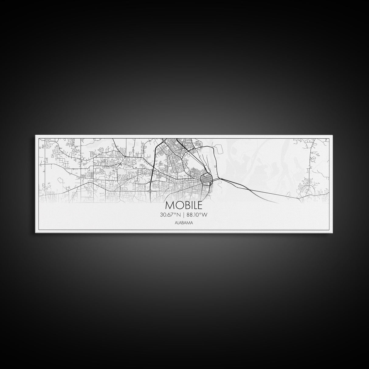 Panoramic Mobile City Map, Alabama Art, Map Print, Minimalist Wall Art, Canvas Art, Housewarming Gift, Street Map Art, Closing Gift