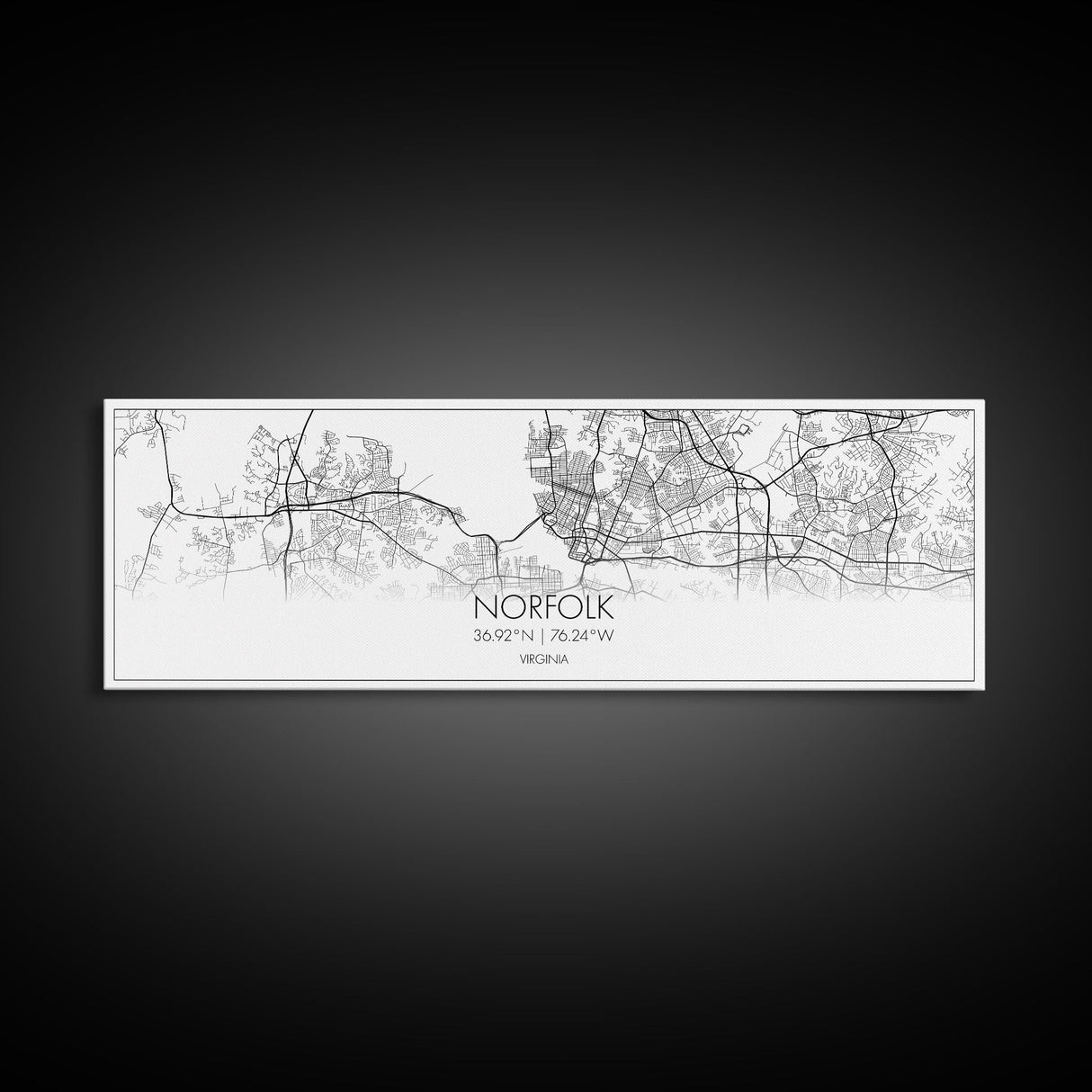 Panoramic Norfolk City Map, Virginia Art, Map Print, Minimalist Wall Art, Canvas Art, Housewarming Gift, Street Map Art, Closing Gift