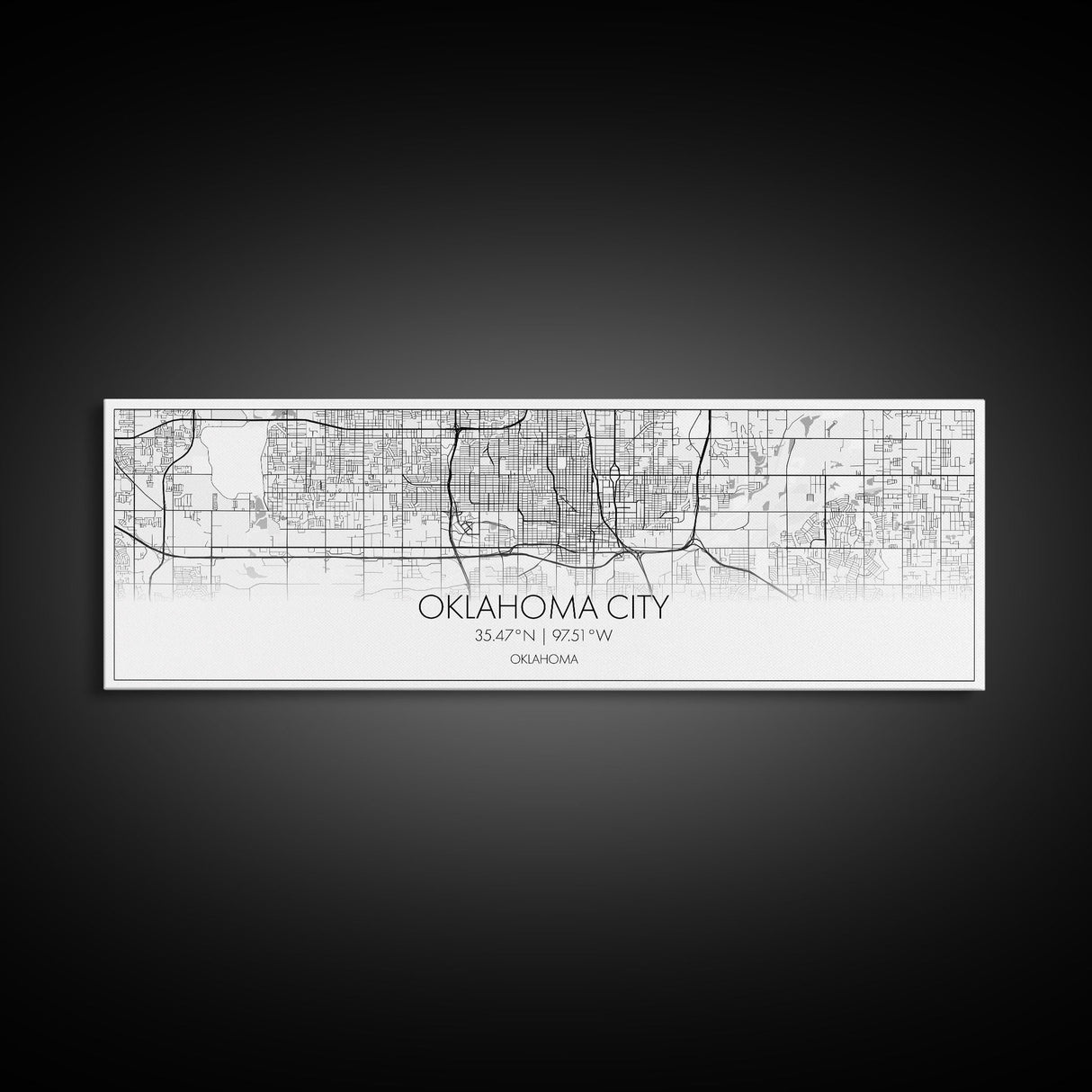 Panoramic Oklahoma City Map, Oklahoma Art, Map Print, Minimalist Wall Art, Canvas Art, Housewarming Gift, Street Map Art, Closing Gift