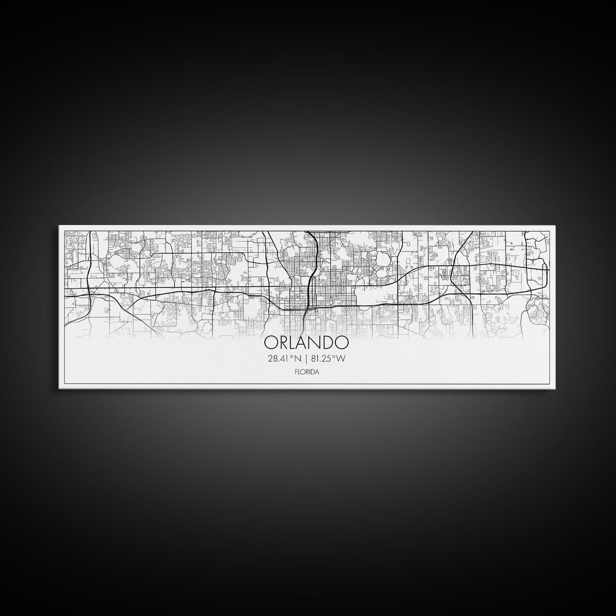 Panoramic Orlando City Map, Florida Art, Map Print, Minimalist Wall Art, Canvas Art, Housewarming Gift, Street Map Art, Closing Gift