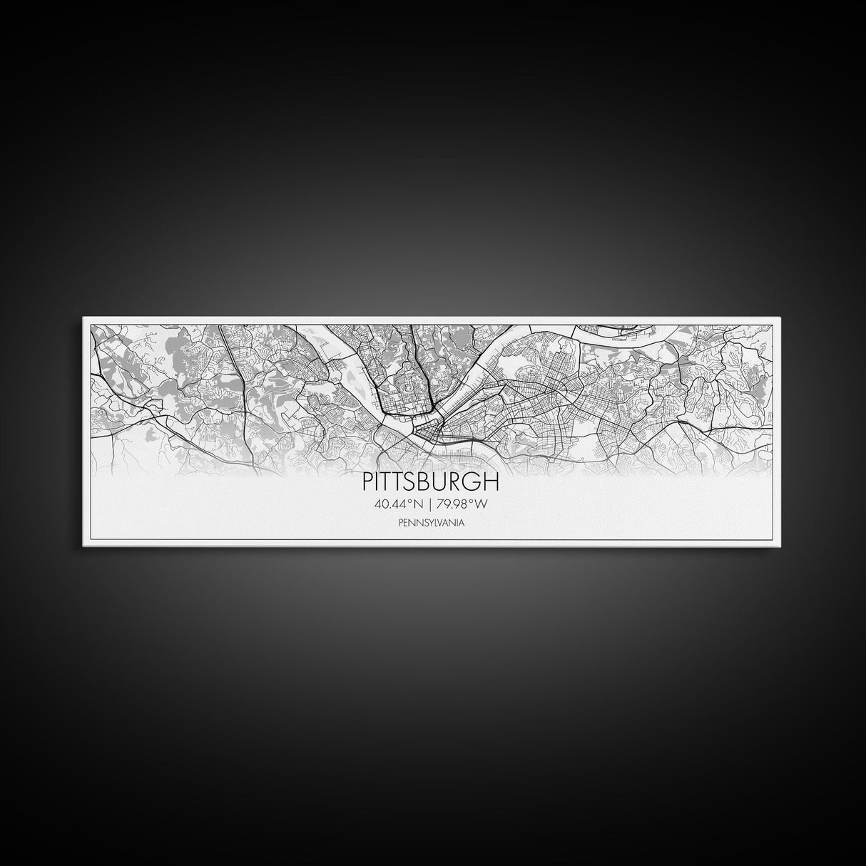 Panoramic Pittsburgh City Map, Pennsylvania Art, Map Print, Minimalist Wall Art, Canvas Art, Housewarming Gift, Street Map Art, Closing Gift