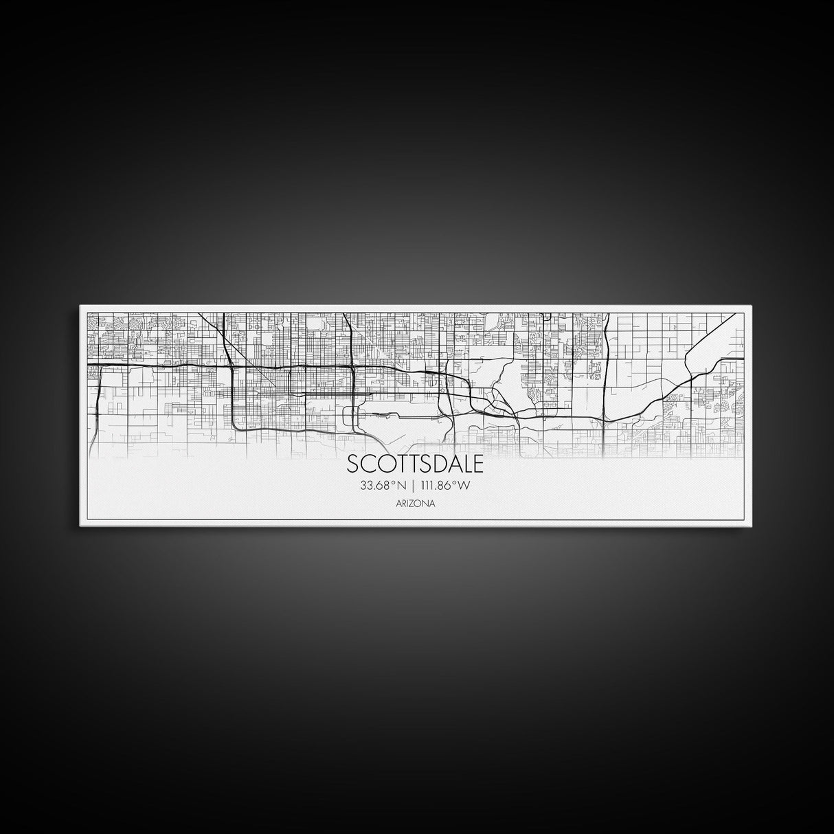 Panoramic Scottsdale City Map, Arizona Art, Map Print, Minimalist Wall Art, Canvas Art, Housewarming Gift, Street Map Art, Closing Gift