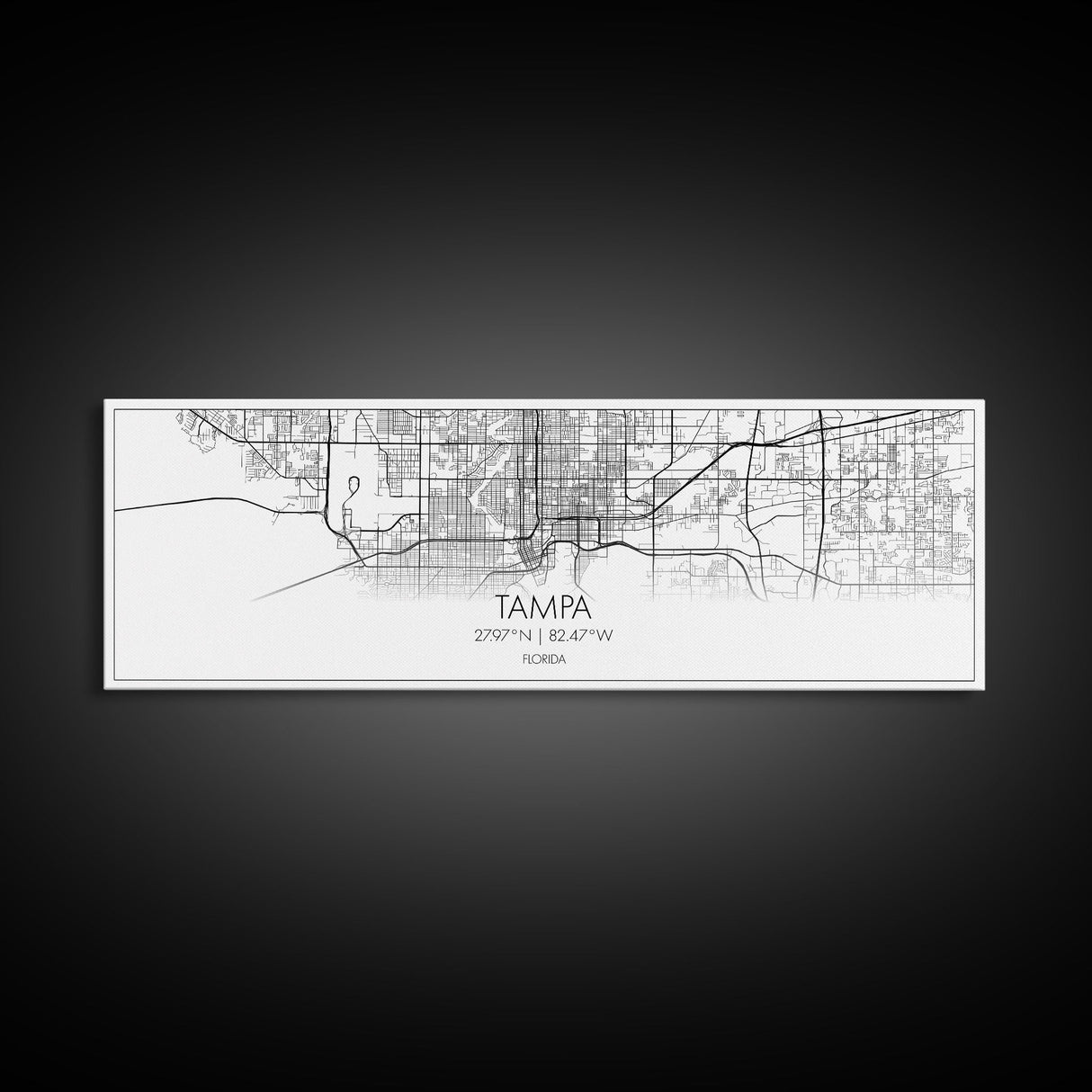 Panoramic Tampa City Map, Florida Art, Map Print, Minimalist Wall Art, Canvas Art, Housewarming Gift, Street Map Art, Closing Gift