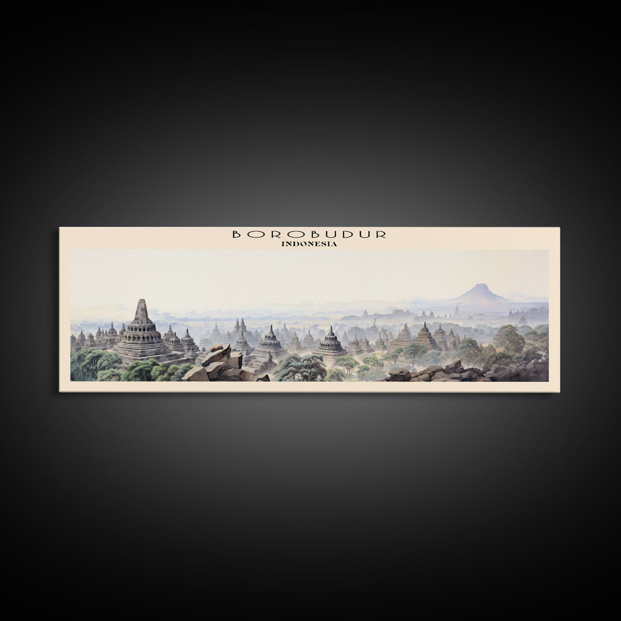 Borobudur Travel Poster Print, Framed Canvas Print, COUNTRY Travel Art, Wood Framed Art, Wall Hanging, Home Decor