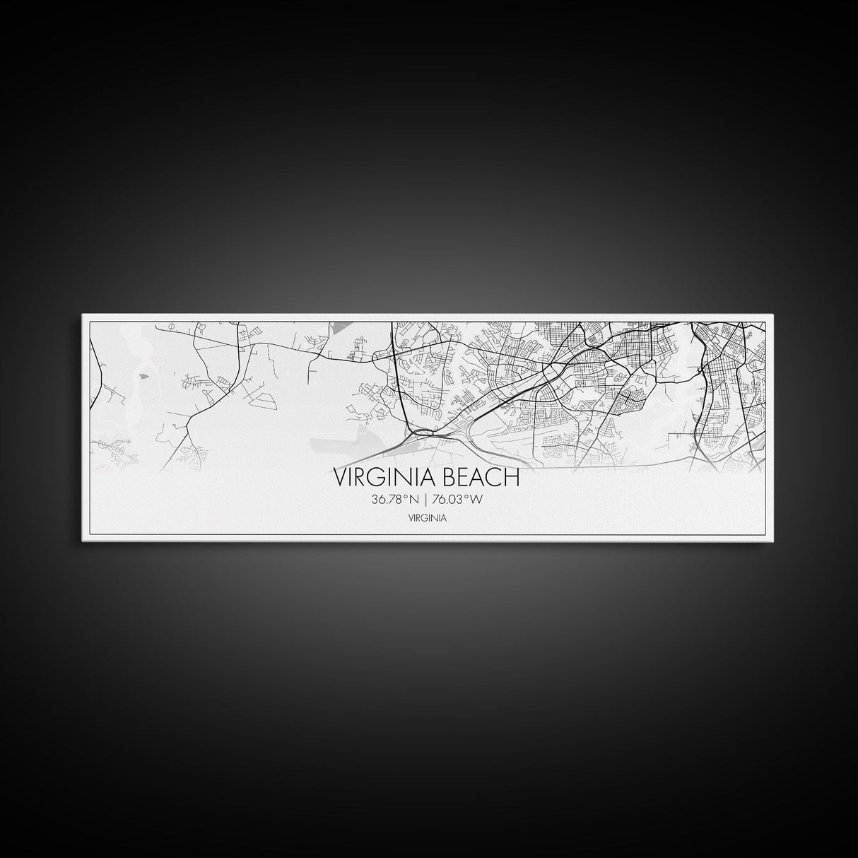 Panoramic Virginia Beach City Map, Virginia Art, Map Print, Minimalist Wall Art, Canvas Art, Housewarming Gift, Street Map Art, Closing Gift