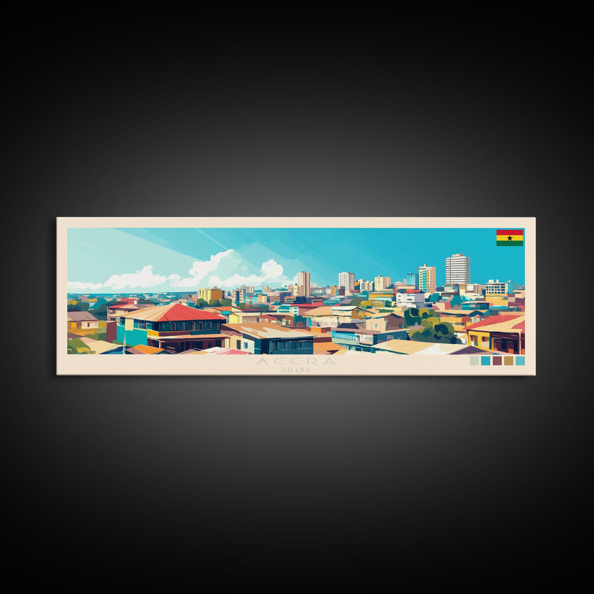 Accra, Ghana Travel Poster Panoramic Canvas Print, Accra, Ghana Painting, Ghana Art, Accra Travel Art, Guest Room Painting