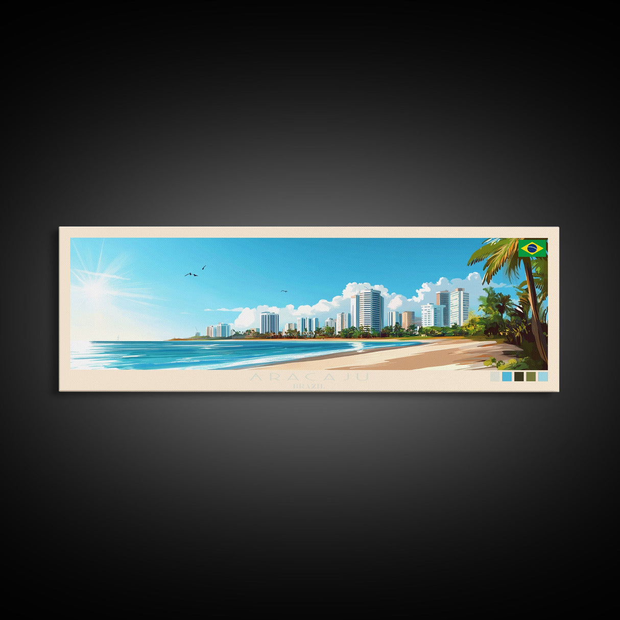 Aracaju, Brazil Panoramic Travel Poster Canvas Print, Aracaju, Brazil Painting, Brazil Art, Aracaju Travel Art, Guest Room Painting