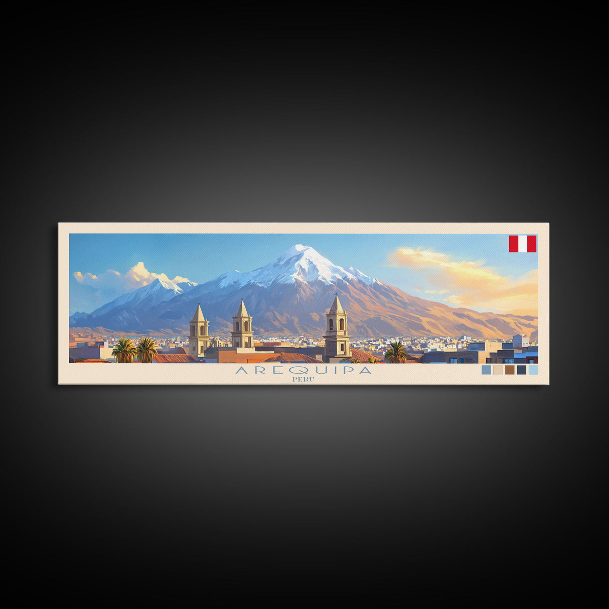 Arequipa, Peru Travel Poster Panoramic Canvas Print, Arequipa, Peru Painting, Peru Art, Arequipa Travel Art, Guest Room Painting