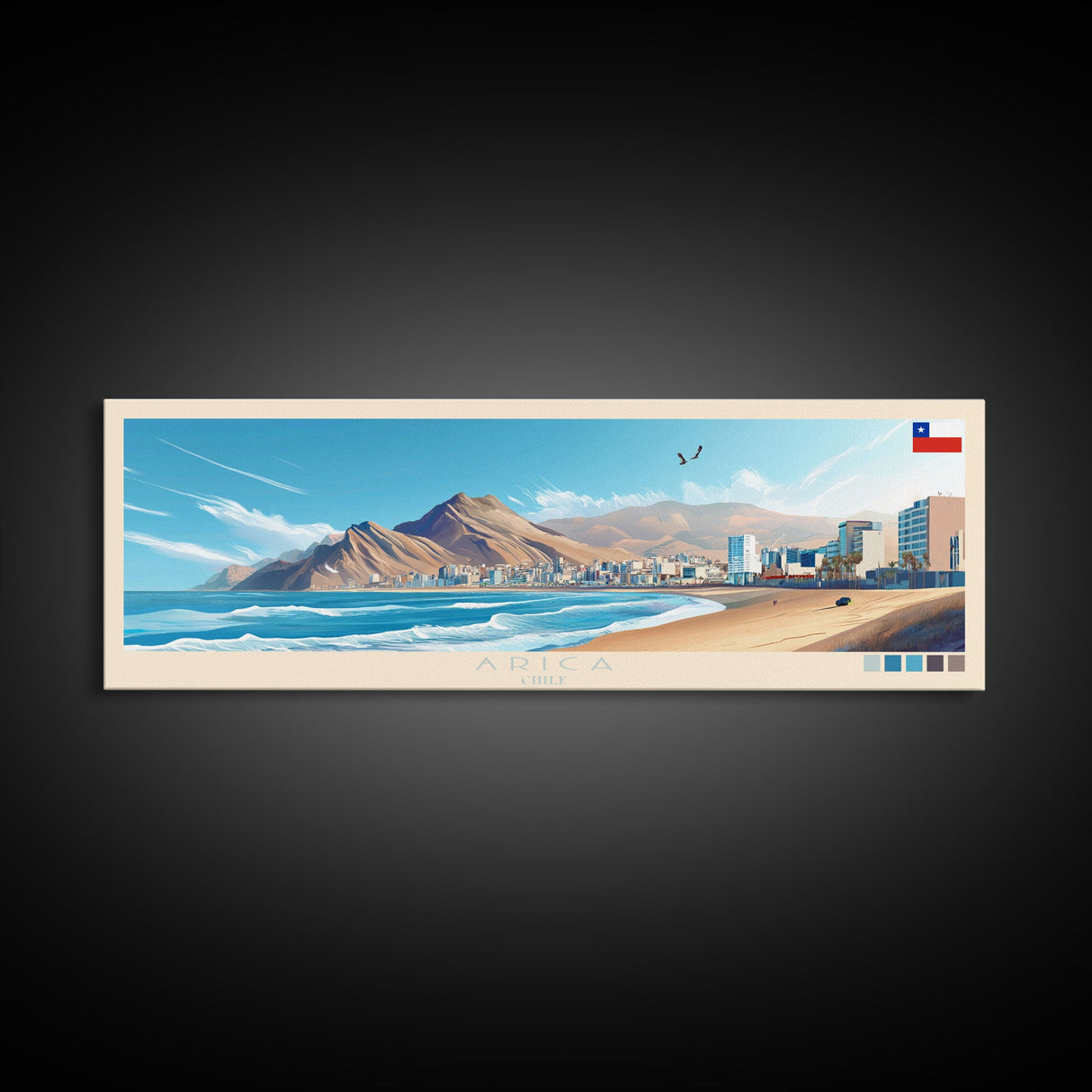 Arica, Chile Travel Poster Panoramic Canvas Print, Arica, Chile Painting, Chile Art, Arica Travel Art, Guest Room Painting