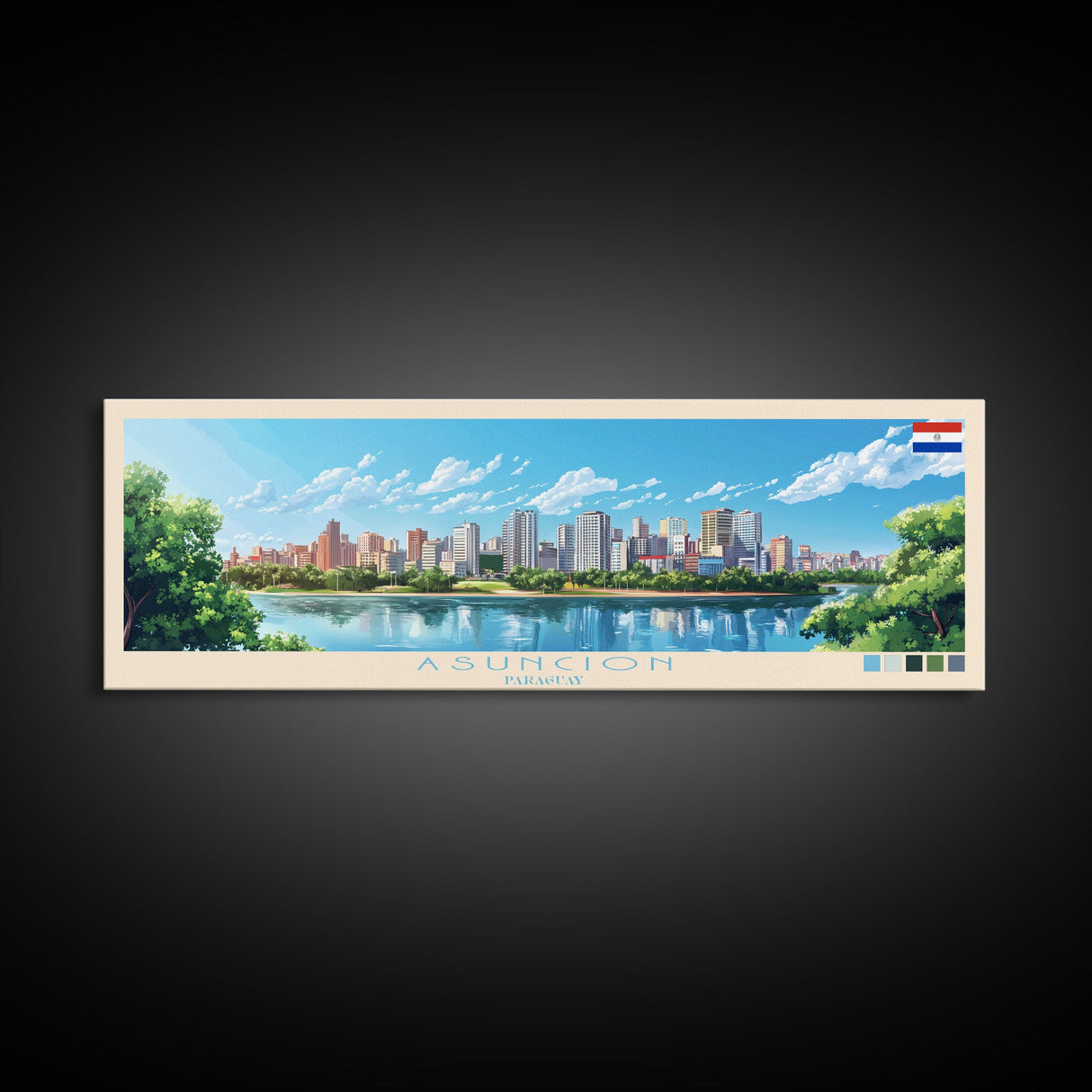 Asuncion, Paraguay Panoramic Travel Poster Canvas Print, Asuncion, Paraguay Painting, Paraguay Art, Asuncion Travel Art, Living Room Painting