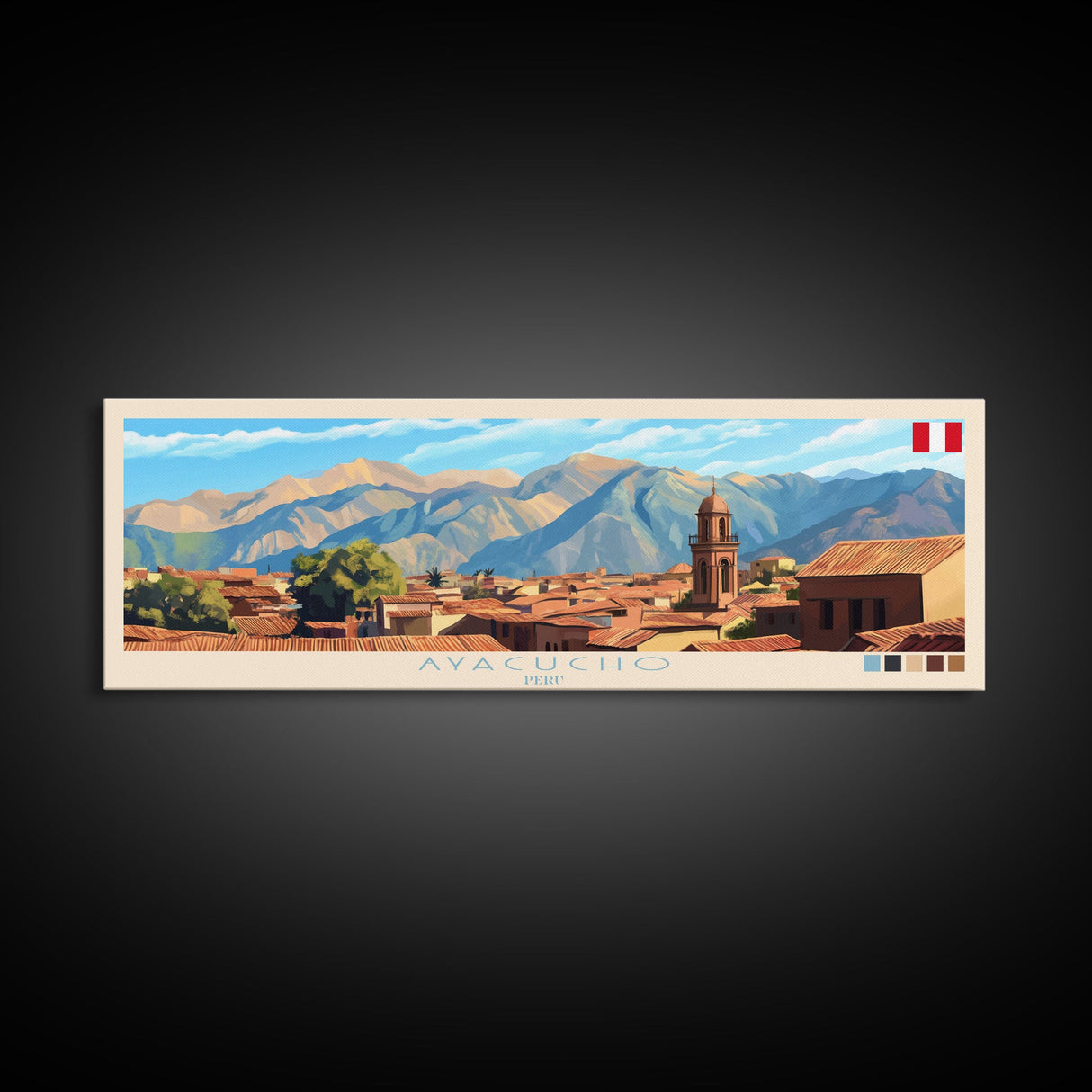 Ayacucho, Peru Panoramic Travel Poster Canvas Print, Ayacucho, Peru Painting, Peru Art, Ayacucho Travel Art, Guest Room Painting