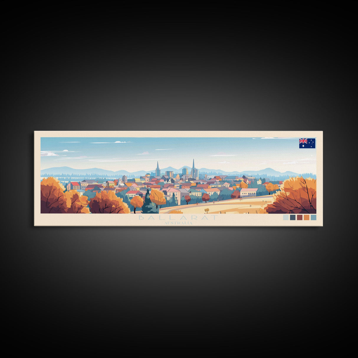 Ballarat, Australia Panoramic Travel Poster Canvas Print, Ballarat, Australia Painting, Australia Art, Ballarat Travel Art, Living Room Painting