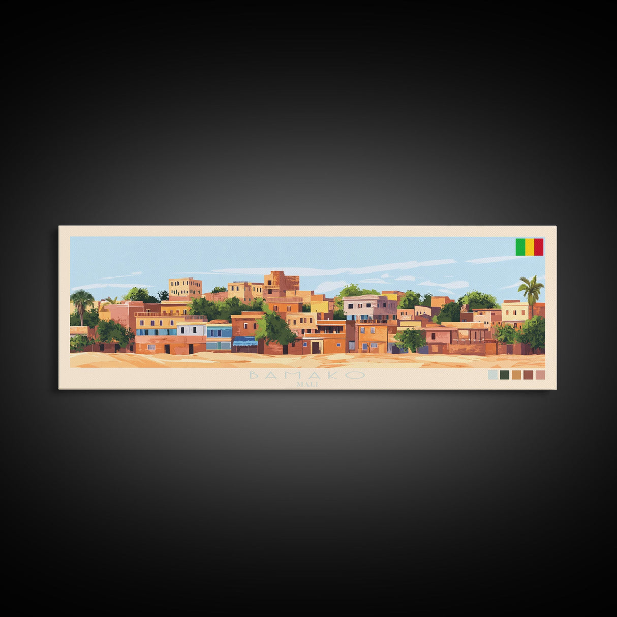 Bamako, Mali Travel Poster Panoramic Canvas Print, Bamako, Mali Painting, Mali Art, Bamako Travel Art, Guest Room Painting