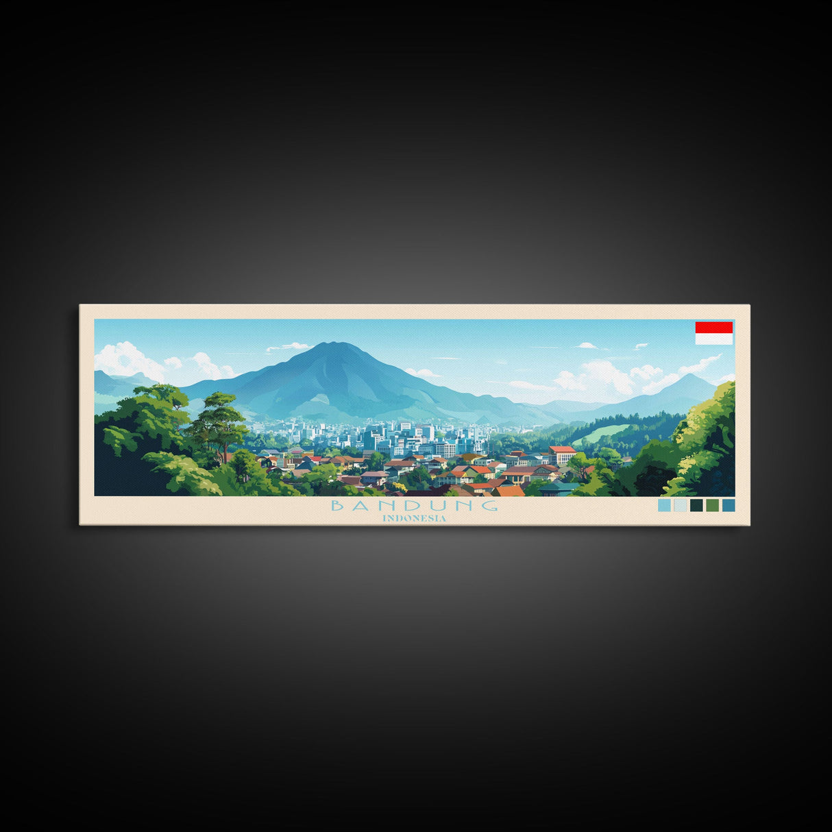 Panoramic Travel Poster Bandung, Indonesia Canvas Print, Bandung, Indonesia Painting, Indonesia Art, Bandung Travel Art, Guest Room Painting