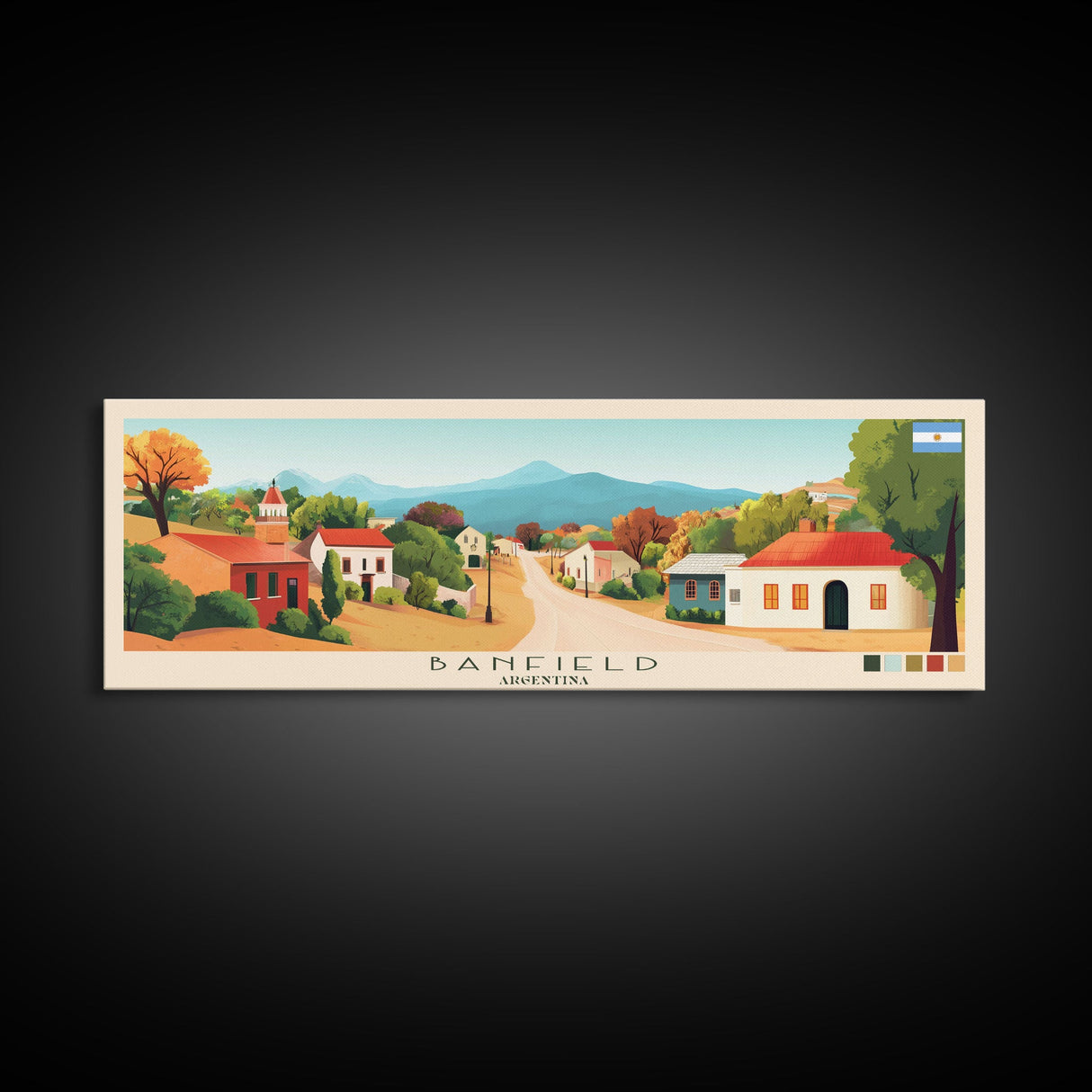 Banfield, Argentina Panoramic Travel Poster Canvas Print, Banfield, Argentina Painting, Argentina Art, Banfield Panoramic Travel Art, Travel Painting