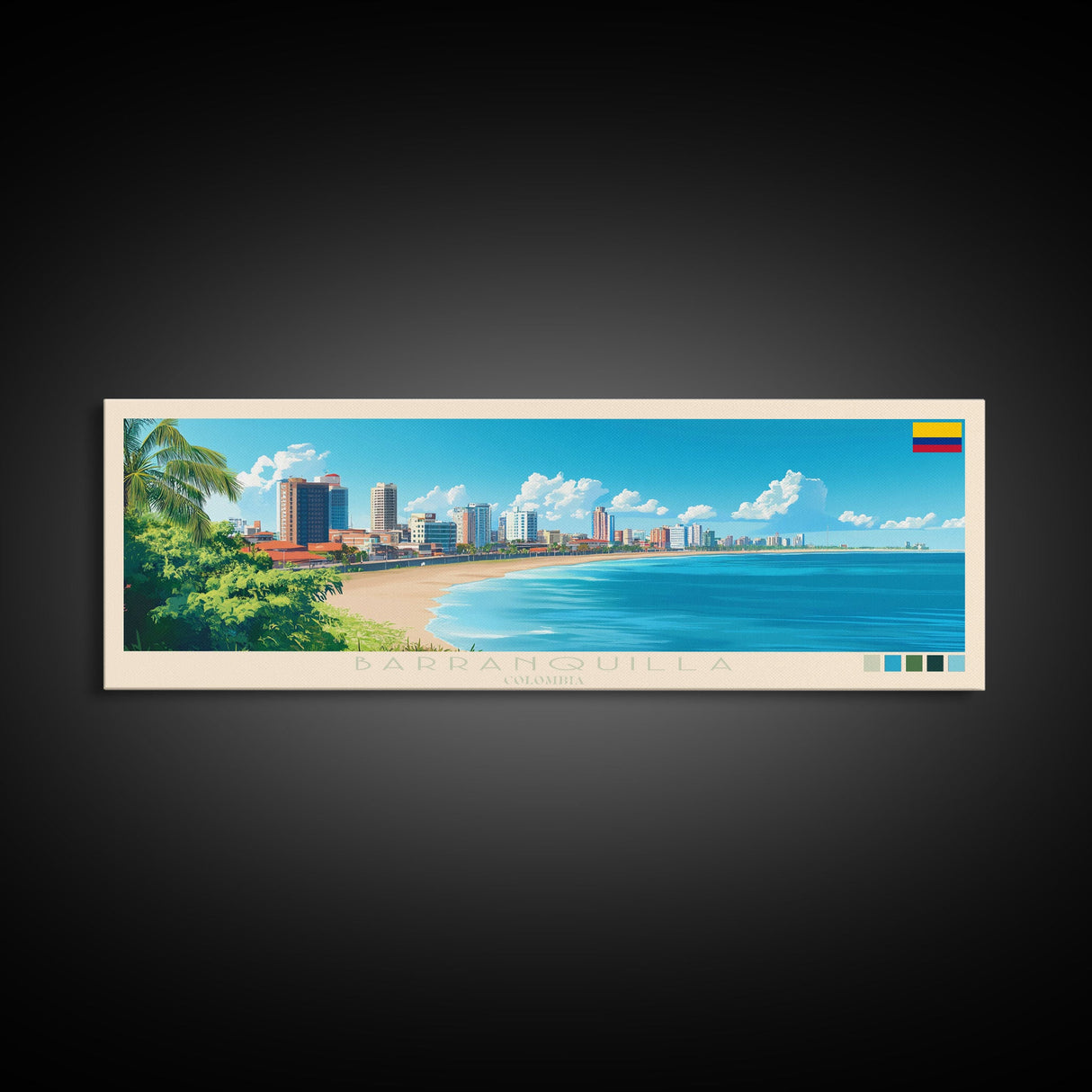 Barranquilla, Colombia Travel Poster Panoramic Canvas Print, Barranquilla, Colombia Painting, Colombia Art, Barranquilla Travel Art, Guest Room Painting