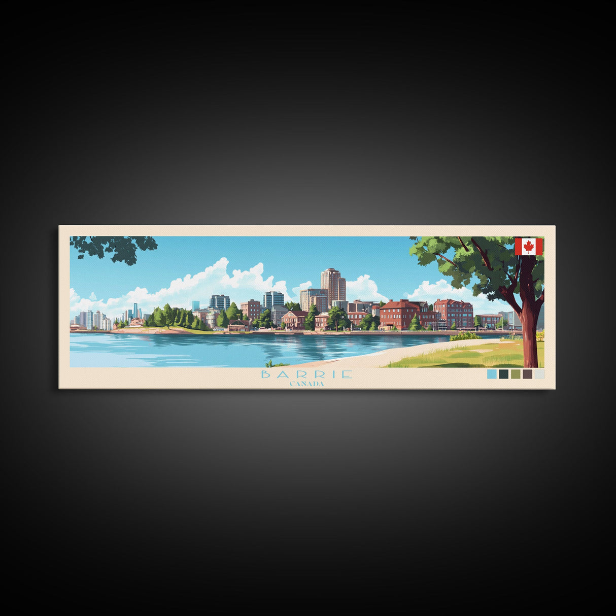 Barrie, Canada Panoramic Travel Poster Canvas Print, Barrie, Canada Painting, Canada Art, Barrie Panoramic Travel Art, Travel Painting